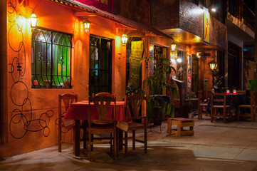 Fototapeta na wymiar Night restaurant in Latin America