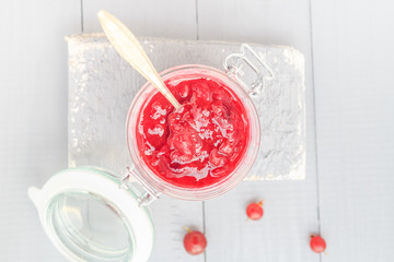 Top view jar gooseberry jam