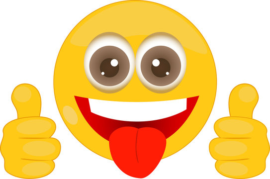 Illustration of cartoon smiley with thumbs up.
