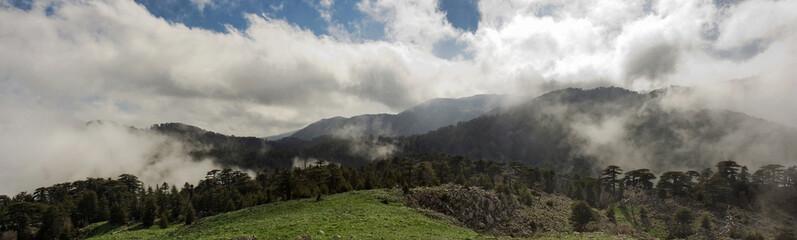 mountain landscape with beautiful white clouds