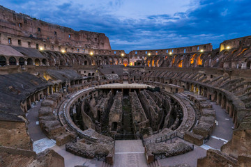 Fototapeta na wymiar Internal view of the Coliseum at night in Rome, Italy. 