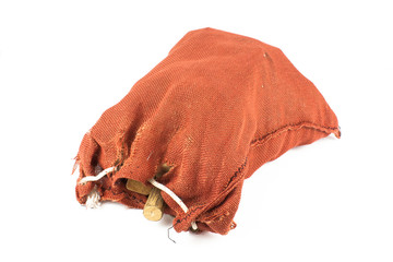 Red sack on white background