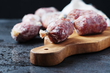 Delicious italian salami on the table