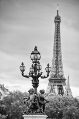 Fototapeta na wymiar Paris France Eiffel Tower with Statues of Cherubs 