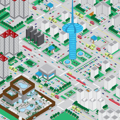 3D Urban City, Very Detailed - Vector Illustration