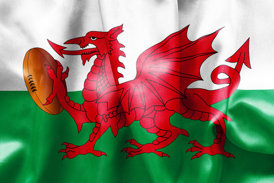 Welsh Dragon Rugby Ball Flag