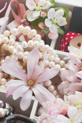 Obraz na płótnie Canvas tree flowers with pearls and lace