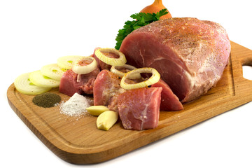 sliced fresh meat on the board with spices