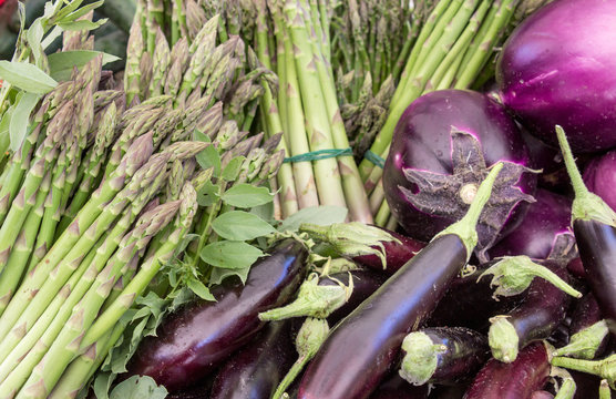 vegetables / green asparagus and eggplant