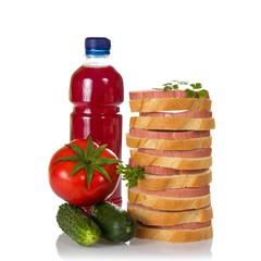 Sandwiches with the sausage and bottle