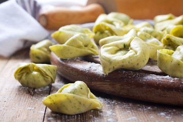 Homemade raw Italian tortelloni 