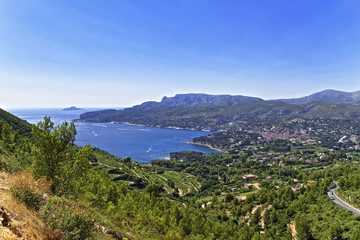 Fototapeta na wymiar Mediterranean sea bay near Cassis, Provence in France view from mountains