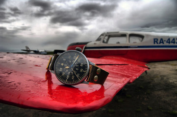 Old luftwaffe watch on a plane - obrazy, fototapety, plakaty