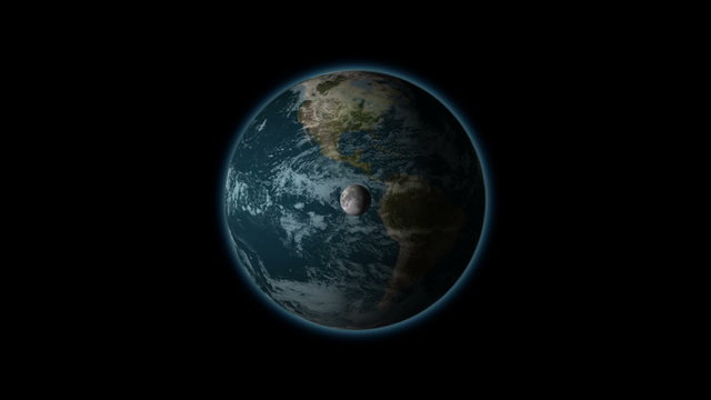 The rotation of the moon in its orbit of the earth on black BG