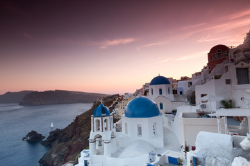 The sunset at Oia village in Santorini island in Greece