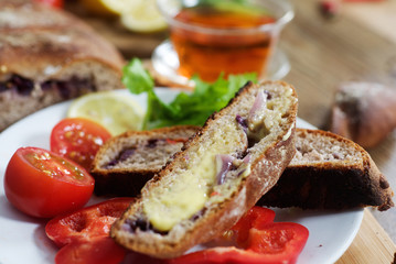 Rye bread baked with onion