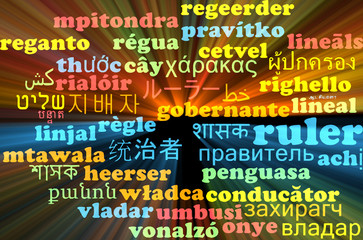 Ruler multilanguage wordcloud background concept glowing