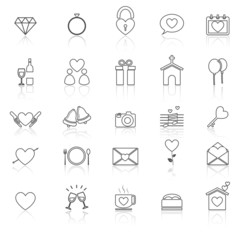 Wedding line icons with reflect on white