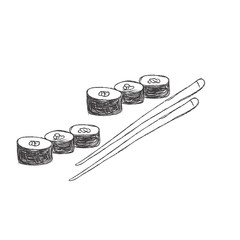 vector illustration of sketch of sushi with sticks
