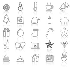 Fototapeta premium Winter line icons with reflect on white