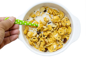 cereal made from cornflakes and caramel topped milk