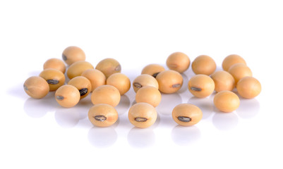 Closeup of soy beans isolated on the white background
