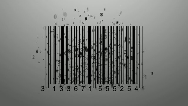 barcode scanner by barcode reader. Closeup on array of digits. chaos digits