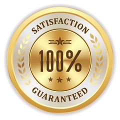 White satisfaction badge with gold border