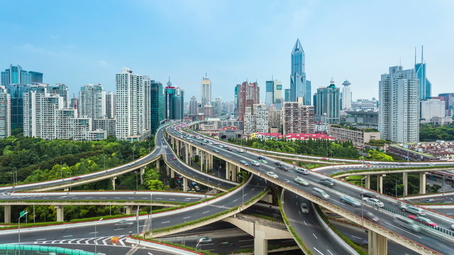 shanghai city highway interchange ,time lapse