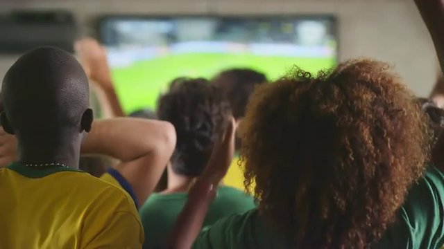 Brazilian Fans Watch a Soccer Game at a Sports Bar