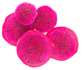 Top view of red dragon fruit on white background