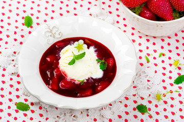 berry dessert with strawberry and ice cream