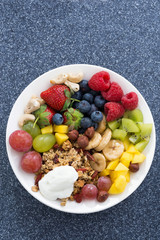 fresh foods for a healthy breakfast - berries, fruits, nuts 