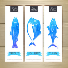 Set of fish seafood banners. Document template