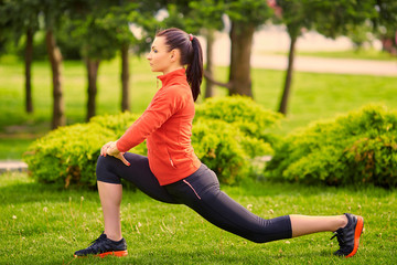 fitness, sport, training, park and lifestyle concept - smiling 