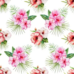 Foto op Plexiglas Watercolor tropical flral pattern © zenina