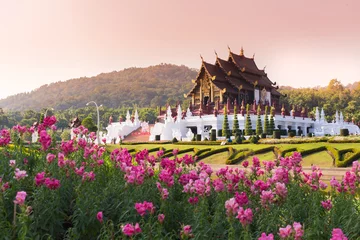 Zelfklevend Fotobehang Ho Kham Luang at Royal Flora Expo, traditional thai architecture © sutichak