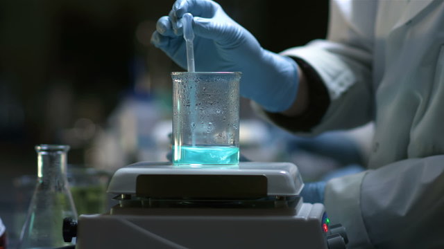 Close up of experiments being conducted in a chemistry lab
