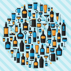 Alcohol drinks icon set flat style,vector eps10 illustration