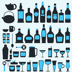 Alcohol drinks icon set flat style,vector eps10 illustration