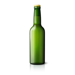 Blank green realistic beer bottle isolated on white background