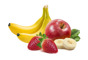Banana, apples and strawberry 2 isolated on white background