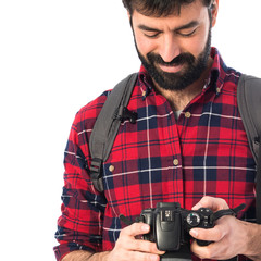 Photographer over white background