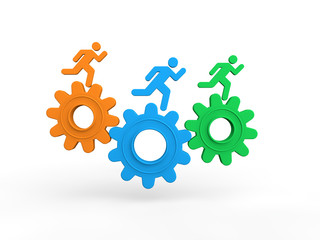 3d men running on gears