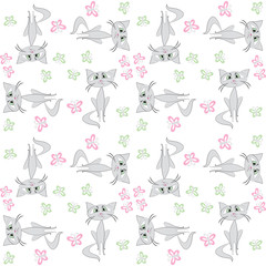 Seamless pattern  sad cat and butterfly