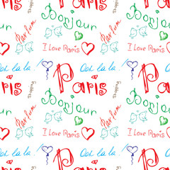 Colored word about Paris seamless pattern