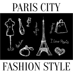 Paris city. Fashion style symbols of the city. Vector