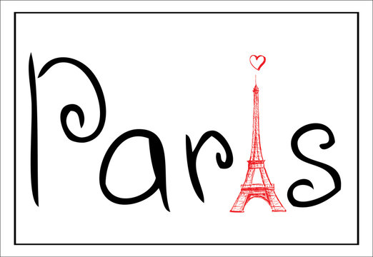 Tower Eiffel with Paris lettering. Vintage Vector illustration