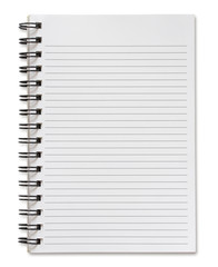blank spiral notebook isolated on white background