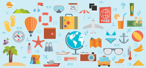 Travel vacation flat design set. Vector concept illustration. 